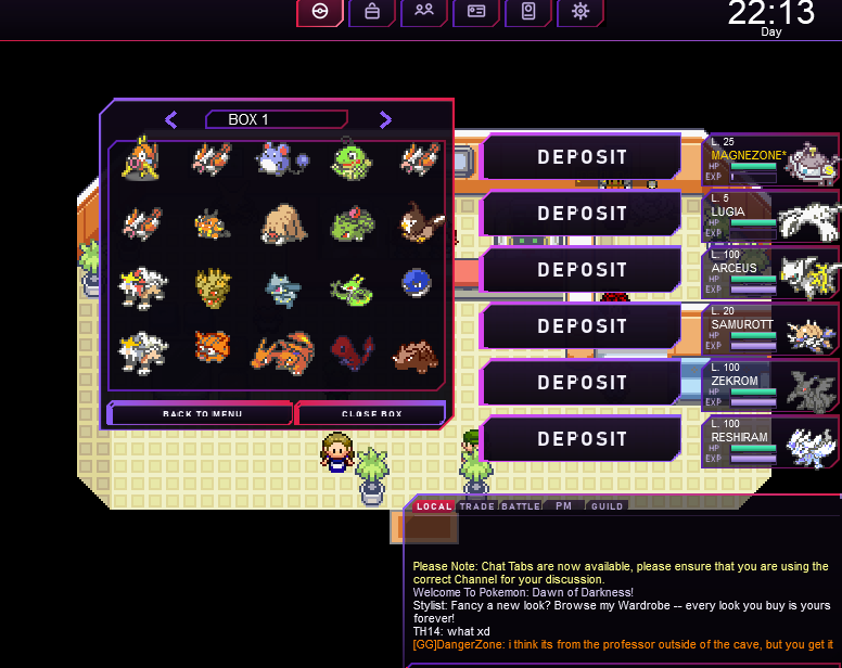 Pokemon Dawn of Darkness PC storage box - deposit and organise caught Pokemon, from Gen 1 to Gen 6